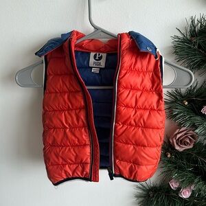 Puffy vest with hoodie - size 18 months - orange and blue - perfect condition!